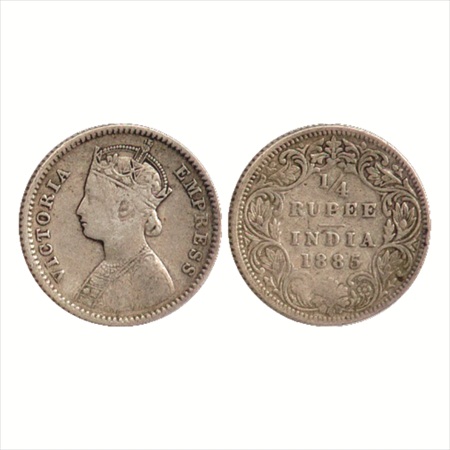 Victoria Empress, Silver ¼ Rupee, 1885, Bombay Mint, B/I/'B' raised, (PR 418). About Very 