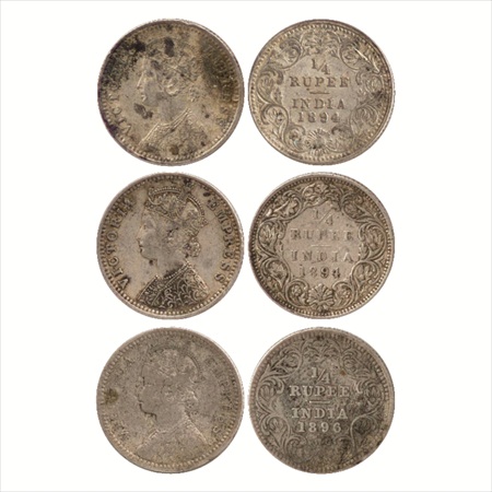 Victoria Empress, Silver ¼ Rupee (3), 1894, Calcutta Mint, C/II/'C' incused, (PR 399), 189