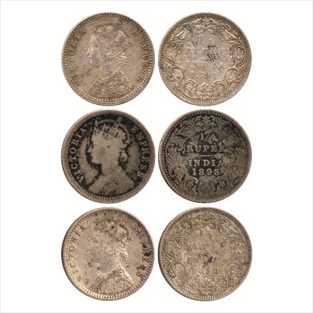 Victoria Empress, Silver ¼ Rupee (3), 1897, Bombay Mint, C/I/'B' incused, (PR 430), 1898, 