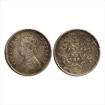 Victoria Empress, Silver 2 Annas, 1884, Bombay Mint, A/I/no mm, (PR 531). Very Fine+, Rare