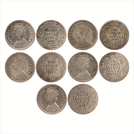 Victoria Empress, Silver 2 Annas (5), 1886, Bombay Mint, B/II/'B' incused, (PR 539), 1887,