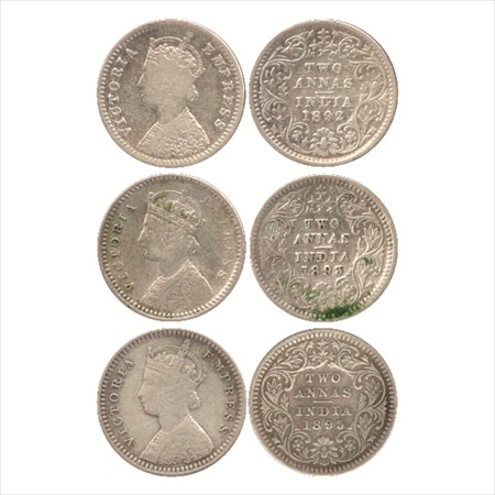 Victoria Empress, Silver 2 Annas (3), 1892, Bombay Mint, B/II/'B' incused, (PR 547), 1893 