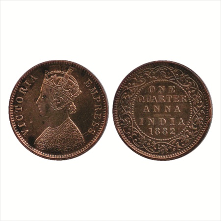 Victoria Empress, Copper ¼ Anna, 1882, Calcutta Mint, B/II/'C' incused, (PR 615). Extremel