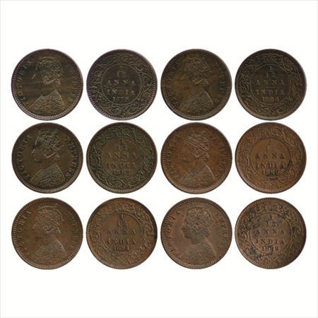 Victoria Empress, Copper 1/12 Anna (6), 1878, Calcutta Mint, (PR 787), 1884, 1887 and 1889