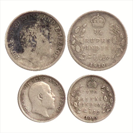 Edward VII, Silver ¼ Rupee and 2 Annas, 1910, Bombay Mint, dot, (Both unlisted in Pridmore