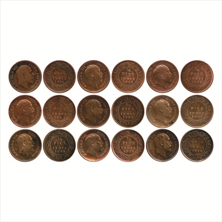 Edward VII, Copper/Bronze, ½ Pice (9), 1903, 1904, 1905, 1906 (2), 1907, 1908, 1909 and 19