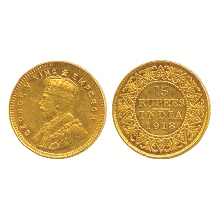 George V, Gold 15 Rupees, 7.98g. 1918, Bombay Mint, (PR 25). Extremely Fine, Very Rare.