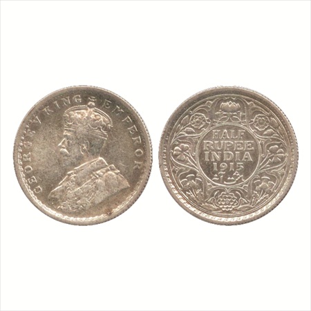 George V, Silver ½ Rupee, 1915, Calcutta Mint, no dot, (PR 322). Very Fine+, Scarce.
