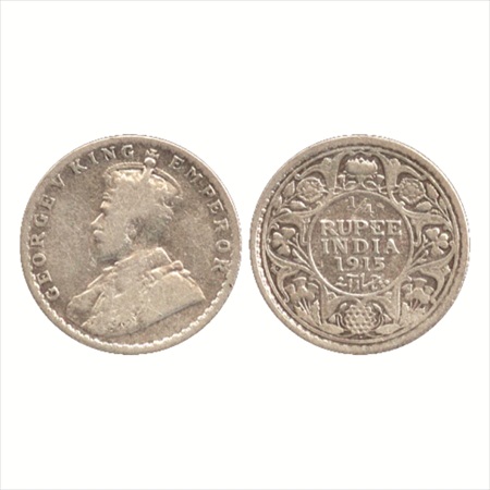 George V, Silver ¼ Rupee, 1915, Bombay Mint, dot, (PR 457). Very Fine, Scarce.