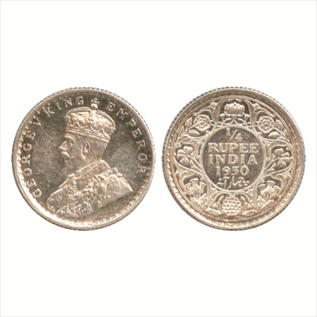 George V, Silver ¼ Rupee, 1930, Calcutta Mint, no dot, (PR 451). Extremely Fine, Scarce.