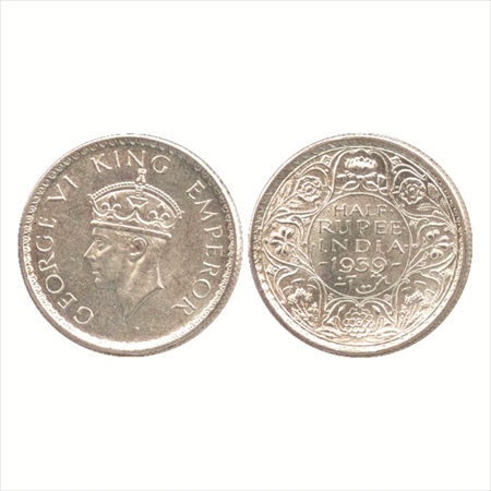 George VI, Silver ½ Rupee, 1939, Calcutta Mint, no dot, Head Type II, (PR 364). UNC, Scarc