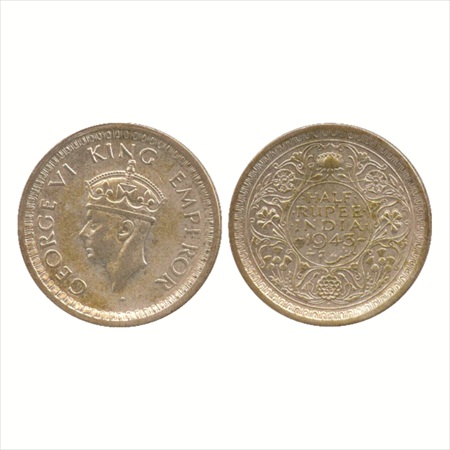 George VI, Half Silver ½ Rupee, 1943, Bombay Mint, star lotus, diamond, (Unlisted in Pridm