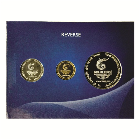 2010, XIX Commonwealth Games Delhi, UNC set of 3 coins, 100 Rupees, 5 Rupees and 2 Rupees,