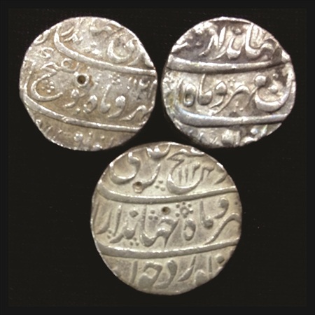 Jahandar Shah, Silver Rupee (3), Akbarabad, Lahore and Shahjahanabad Mints. (3 Coins)