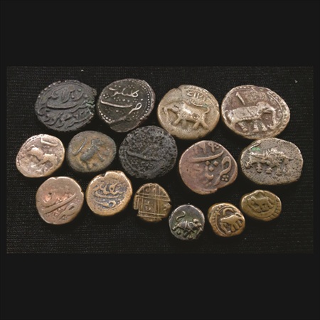 A lot of Mysore Copper Coins (15), Tipu Sultan. Various types, denominations, mints and da
