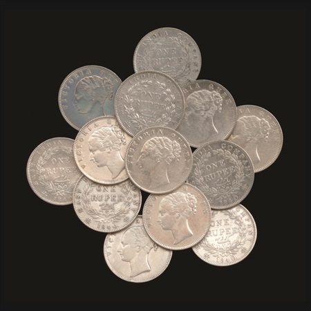 Victoria Queen, Silver Rupee (15), 1840, Continuous Legend type. (15 Coins)