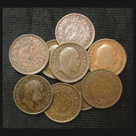 Edward, Copper ½ Pice (9), 1903, 1904, 1905, 1906 (2), 1907, 1908, 1909 and 1910. (9 Coins