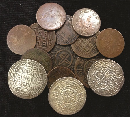 Nepal and Malacca, a lot of 14 coins, 3x Silver and 11x Copper. Various types. (14 Coins)
