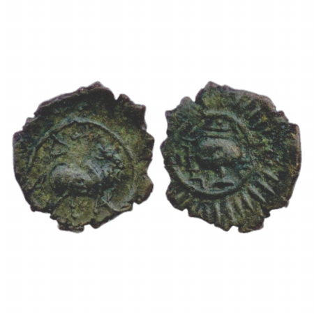 Pallavas of Kanchipuram, Alloyed Copper coin attributed to Mahendravarman I (c. 580-630 AD