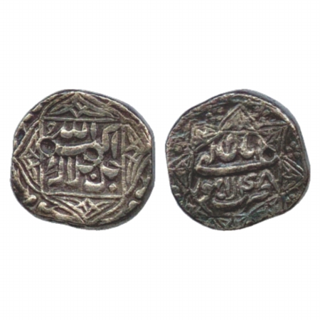 Akbar (1556-1605 AD), Silver ½ Rupee, Lahore Mint, Aban 48. Obv: Quatrefoil borders. Rev: 