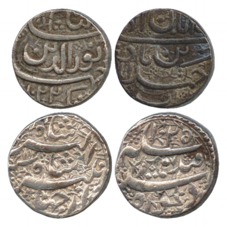 Jahangir (1605-1627 AD), Silver Rupee (2), Ahmadabad Mint, 'Muzaiyan' Couplet, Aban, AH 10