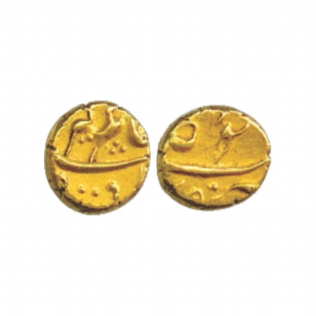 Aurangzeb (1658-1707 AD), Gold Pratap (½ Pagoda), Gooty Mint, RY 49, 1.69g. Obv: Persian l
