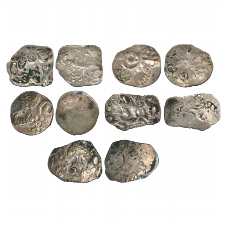 A group of five Archaic Silver punch-mark coins of the Sidhi plain region, attributed to C