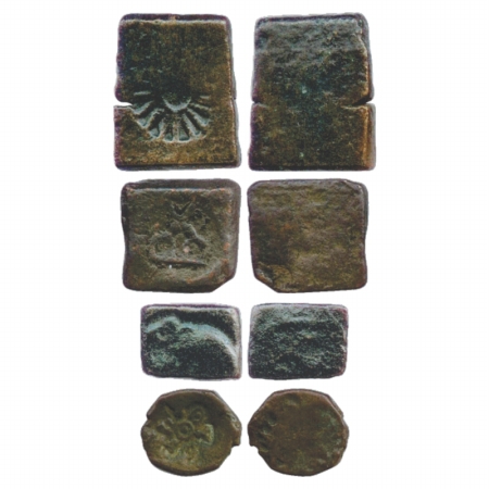 A Group of four uninscribed uniface die-struck Copper coins from Vidarbha/Central India, (