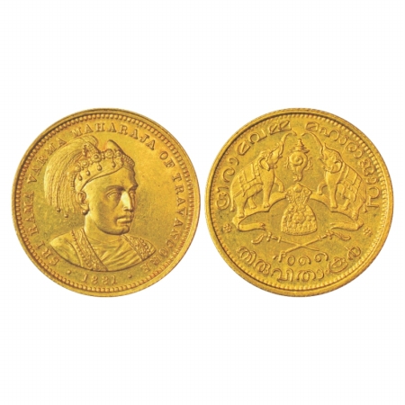 Travancore, Rama Varma V (1880-1885 AD), Gold Sovereign, 1881, 7.73g. Obv: Portrait bust o