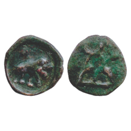 Uninscribed Cast Copper coin of Post-Mauryan period, (c. 200-150 BC), 1.49g. Obv: Elephant