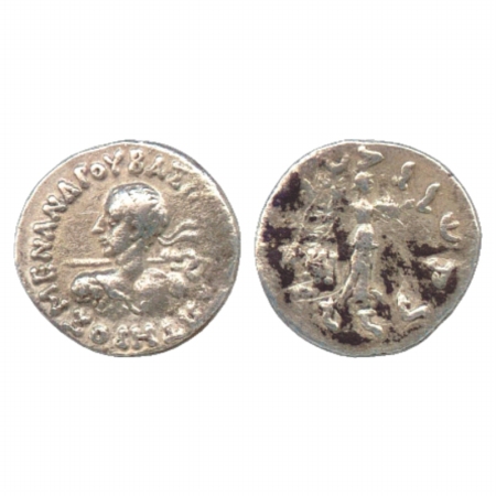 Indo-Greeks, Silver Drachma of Menander (c. 160-145 BC), 2.32g. Obv: Diademed king thrusti
