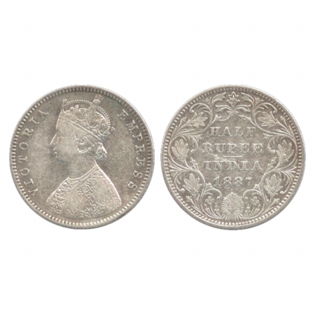 Victoria Empress, Silver ½ Rupee, 1887, Bombay Mint, A/II/'B' raised, (PR 296). About Very