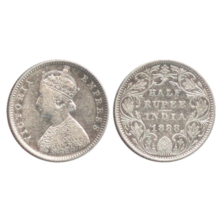 Victoria Empress, Silver ½ Rupee, 1888, Bombay Mint, A/II/'B' raised, (PR 298). Very Fine+