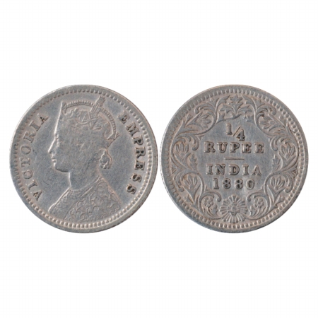 Victoria Empress, Silver ¼ Rupee, 1880, Calcutta Mint, C/II/'C' incused, (PR 385). About V
