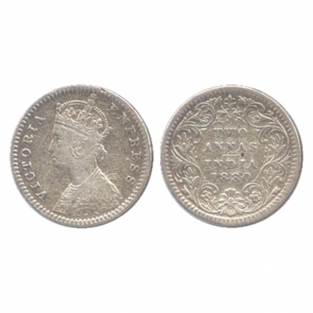 Victoria Empress, Silver 2 Annas, 1880, Calcutta Mint, B/II/'C' incused, (PR 495). Very Fi