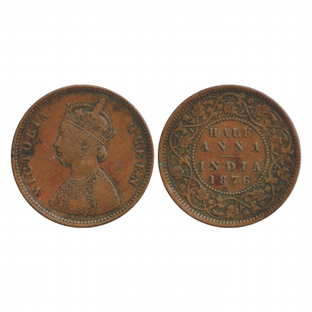 Victoria Queen, Copper ½ Anna, 1876, Calcutta Mint, bust B, (PR 584). Very Fine, Rare.