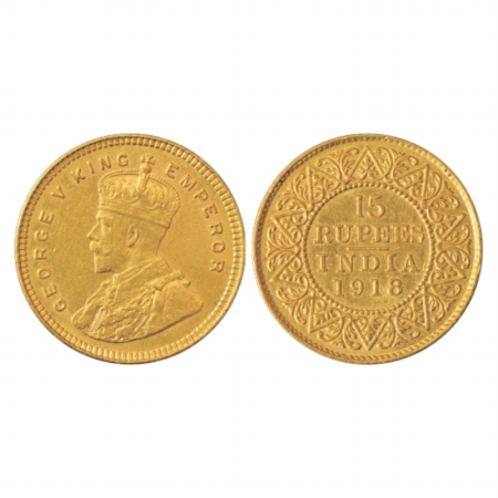 George V, Gold 15 Rupees, 7.99g. 1918, Bombay Mint, (PR 25). Extremely Fine, Rare.