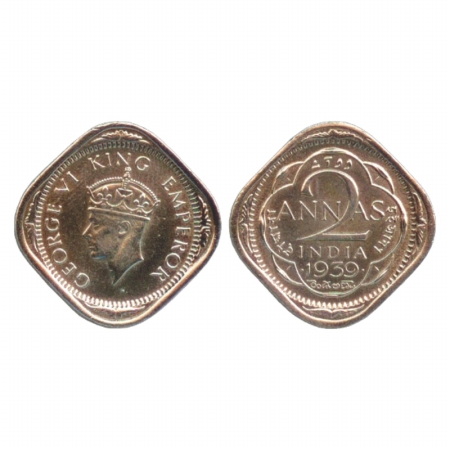 George VI, Cupro-Nickel, 2 Annas, 1939, Bombay Mint, Head Type II, (PR 914). A UNC, Rare.