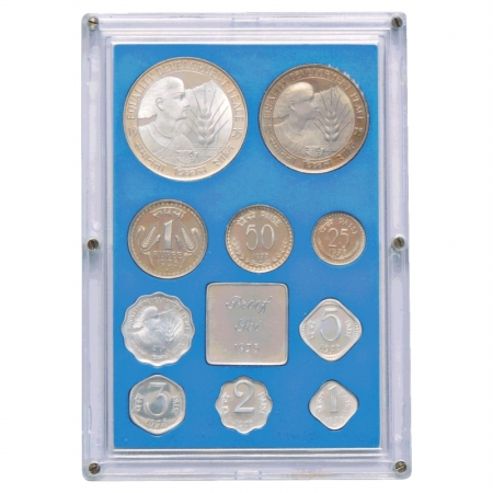 1975, Equality Development and Peace, Proof set of 10 coins, 50 Rupees, 10 Rupees, 1 Rupee
