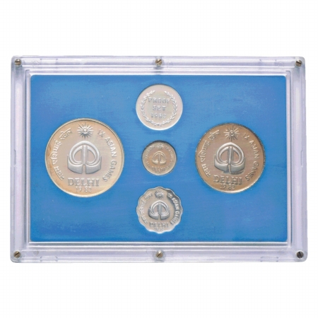 1982, IX Asian Games, Proof set of 4 coins, 100 Rupees, 10 Rupees, 25 Paise and 10 Paise, 