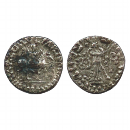 Indo-Scythians, Azes II (c. 35BC-5AD), Silver Drachm, 2.37g. Obv: King on horseback right.