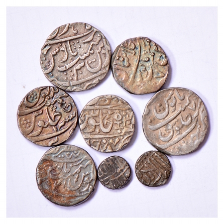 Mughal and State (8), Silver Coins. Various dates, mints and types. (8 Coins)