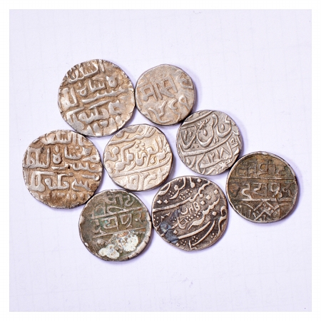 A group of 8 Silver Rupee, 2x Bengal Sultan and other Princely States. (8 Coins)