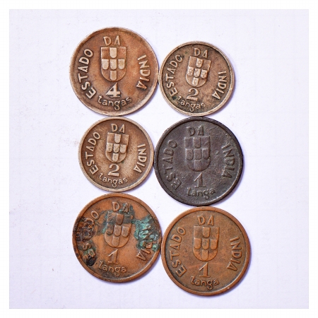 Portuguese India (6), Copper and Copper Nickel Coins, 1x 4 Tanga, 2x 2 Tanga and 3x 1 Tang