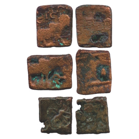 A group of three Copper coins, two of the Satavahana period and one of the Pre-Satavahana 