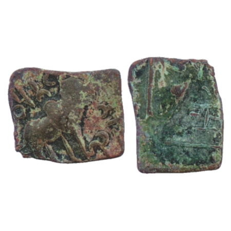 Satavahanas, Kochhiputa Stakani, Copper 'bull' type coin from Newasa region, (c. 60-40 BC)