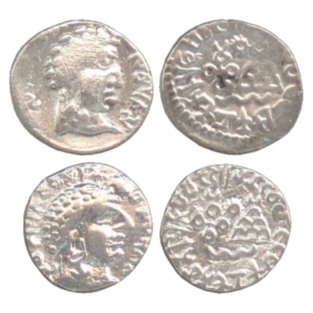 Satavahana Silver Portrait coins (2), (a) Vasithiputa Siri Pulumavi, (c. 85-110 AD), Obv: 