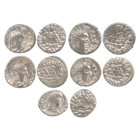 A group of five Silver Portrait coins of Satavahana ruler Gotamiputa Siri Yajna Satakani, 