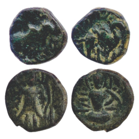Two Kushan Copper Coins, one attributed to Kujula Kadphises (c. 30-80 AD) or Vima Takto (c