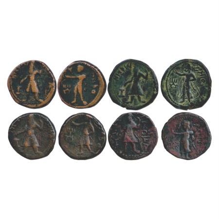 Kushans, A group of four Copper Tetradrachms of Kanishka (c. 127-150 AD), each showing, Ob